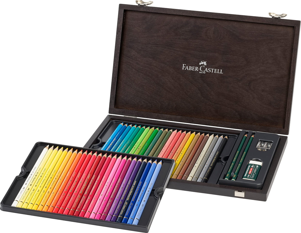 Faber-Castell 110006 – Lápiz de colores policromo, 48 piezas, maletín de madera con accesorios, resistente al agua, irrompible, para profesionales y artistas aficionados