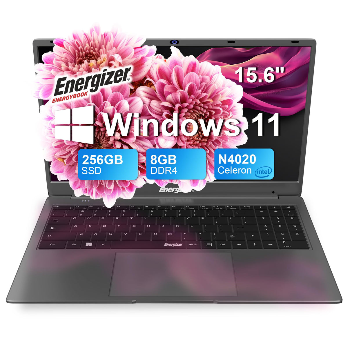 Energizer EnergyBook: portátil de 15,6'' HD+, Intel Celeron, 8 GB de RAM, SSD de 256 GB, gráficos UHD, Windows 11, Teclado QWERTY (Interfaz), USB 3.0, HDMI
