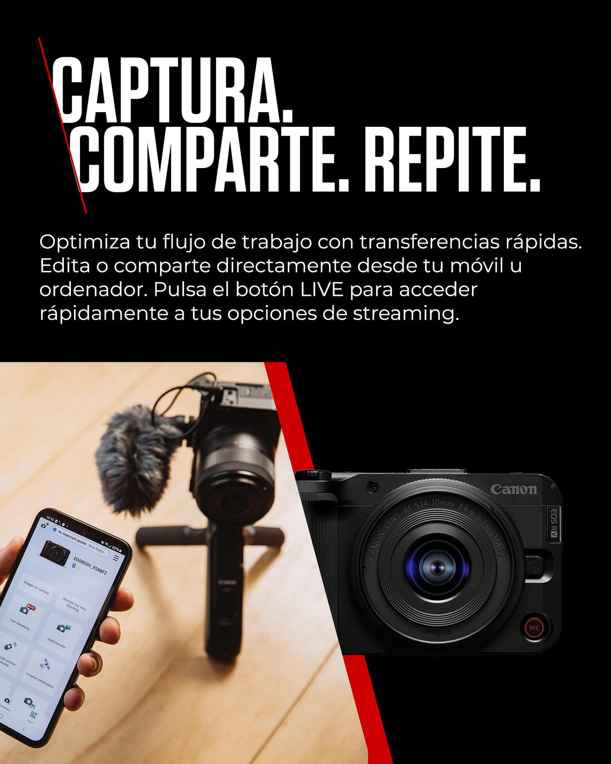 Canon EOS R50 V + RF-S 14-30mm F4-6.3 IS STM PZ - Cámara para Vlogging Compatible con Objetivos Canon RF | Ideal Vlogs y Viajes | Conexión Bluetooth