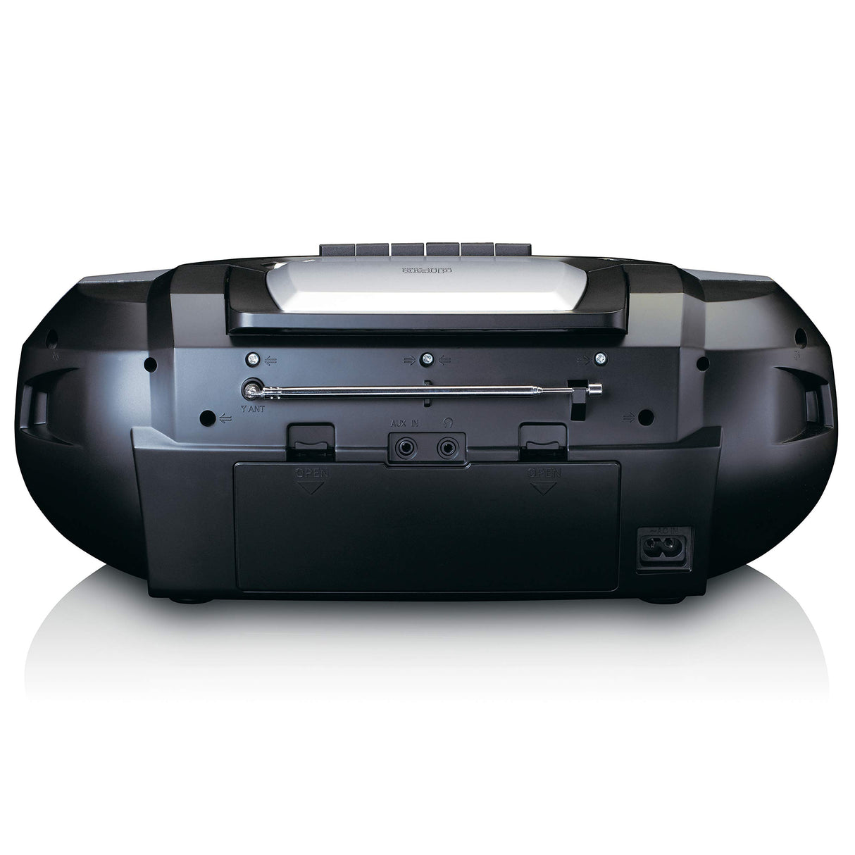Lenco SCD-120SI - Boombox - Bluetooth 5.0 - Toploader Reproductor de CD/MP3 - Pletina de Casete - Radio FM - USB - 2 x 6 W RMS - Bass Reflex - Mando a Distancia - Plata