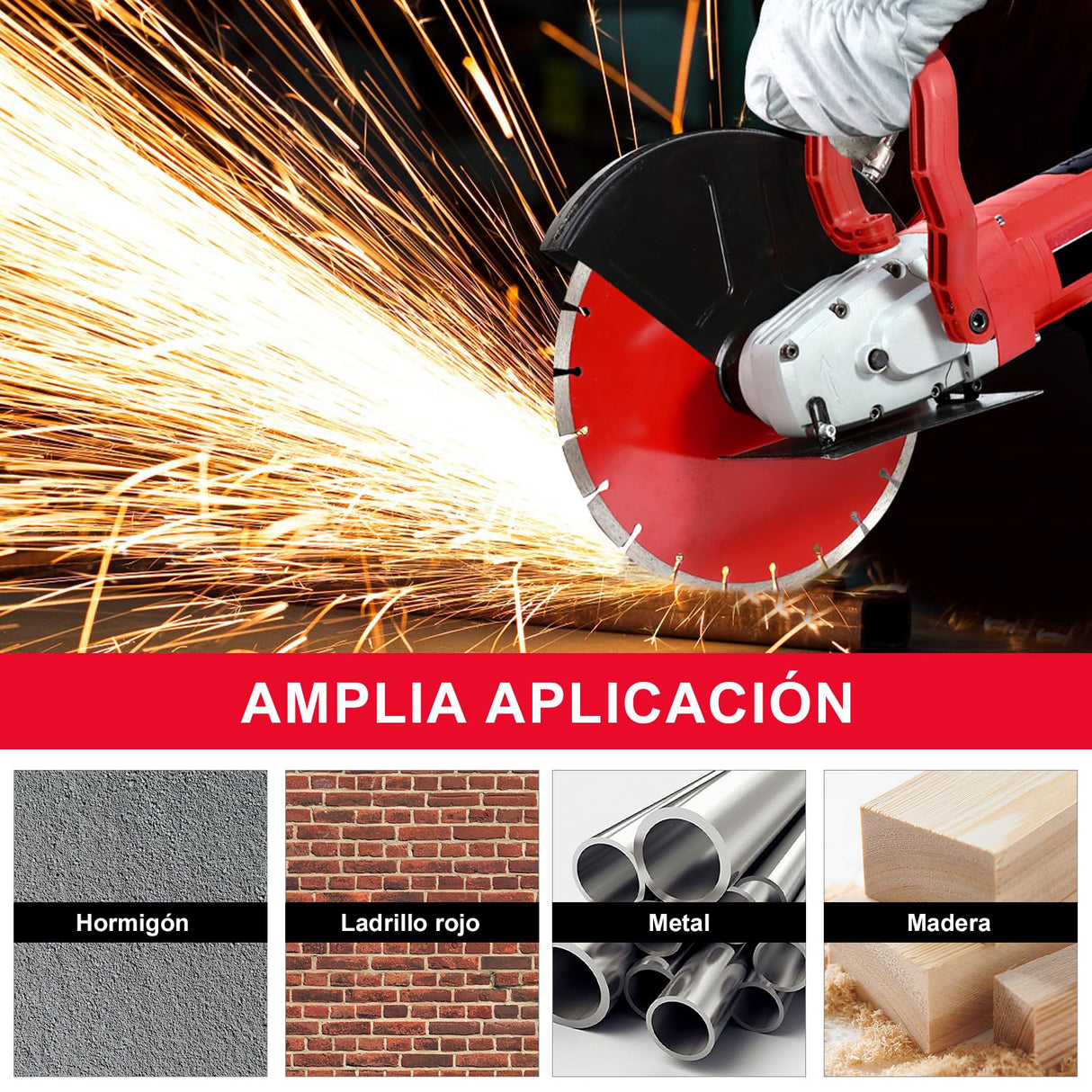 HYCHIKA 3200W Sierra Eléctrica para Hormigón, 305mm Cortador de Sierra Circular con Motor de 4300RPM, Rozadora Pared Incluye Línea de Agua y Bomba, para Piedra Ladrillo Madera
