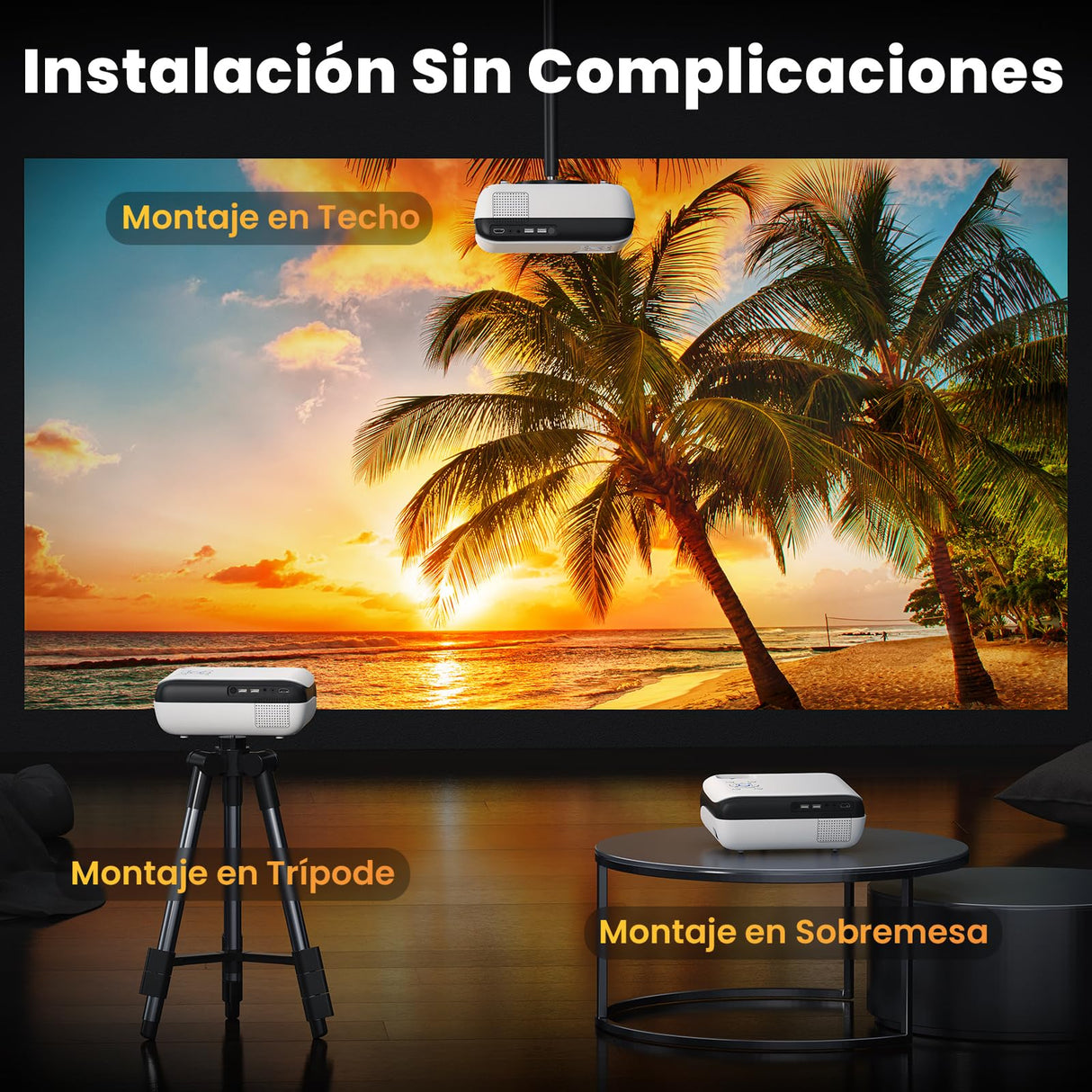 HOPVISION Proyector Portátil, Proyector 4K Supporto Cine en Casa, 9500Lumens Proyector Bluetooth Full HD 1080P, Mini Proyector Compatible con Fire Stick/Smartphone/PS5/HDMI, Pantalla de 100" Incluida