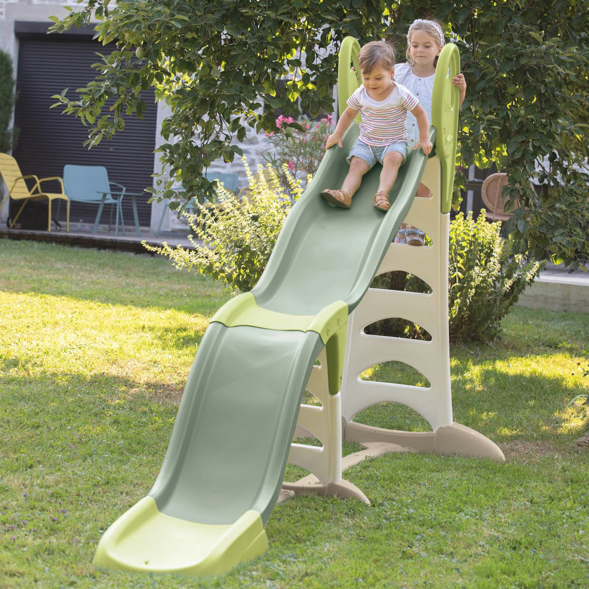 Smoby Life Tobogán Super Megagliss 2 en 1 - con Rampa Triple Onda, Conexión de Agua, Escalera Antideslizante, Protección UV, Material Reciclado, a Partir de 2 Años, Fácil Montaje (7600820201)
