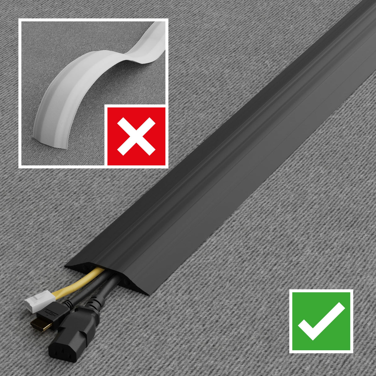 D-Line FC83B/9M, Canaleta de suelo para cables, Pasacables para suelo, Oculta cables y previene accidentes - Cavidad para cables = 30mm (anch.) x 10mm (alt.) - 9-metro longitud - Negro