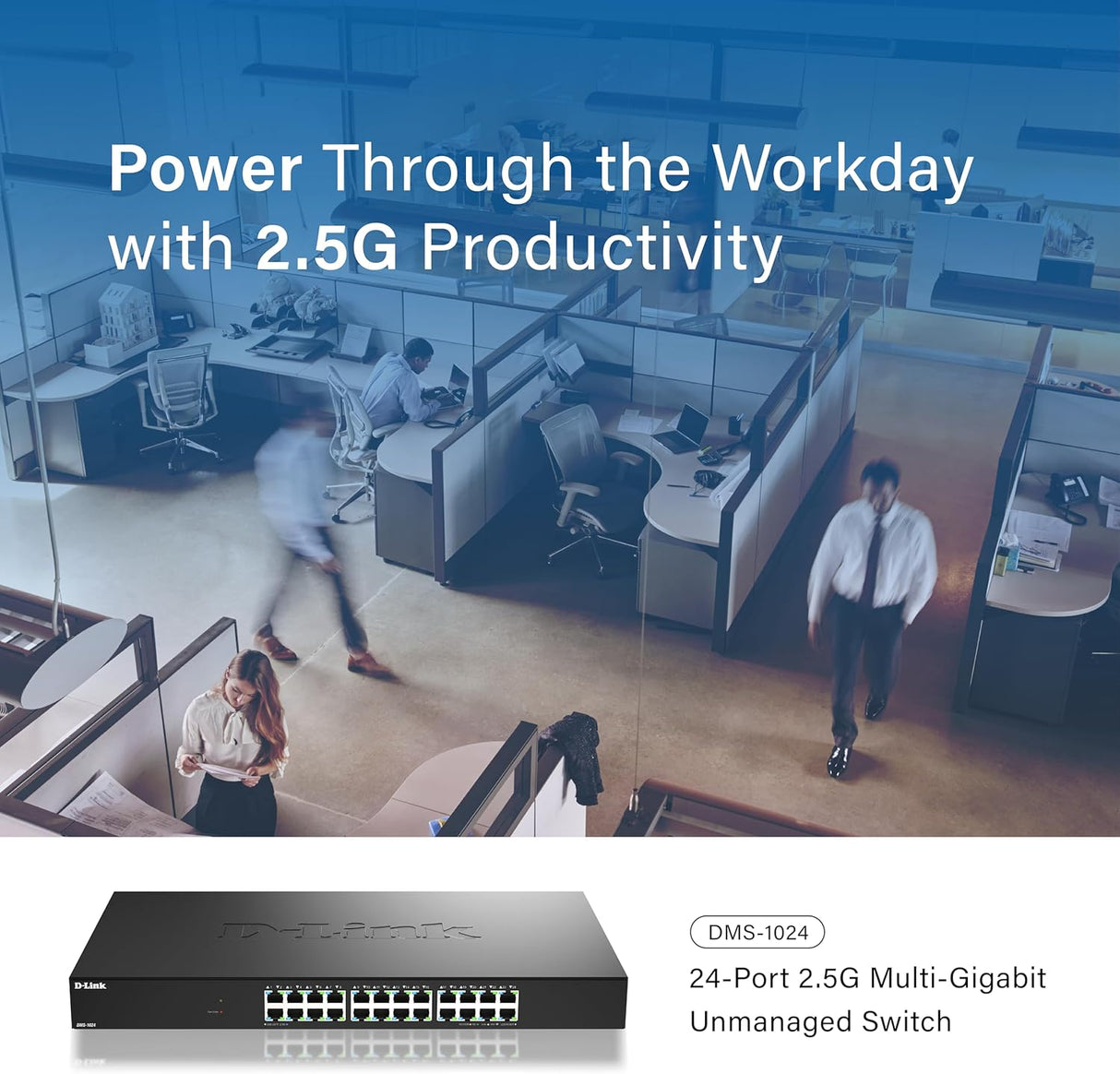 D-Link DMS-1024 Switch No Gestionado de 24 Puertos Multi-Gigabit – Ethernet 2.5G, Plug & Play, QoS, IGMP Snooping, EEE, Carcasa Metálica, Montaje en Rack