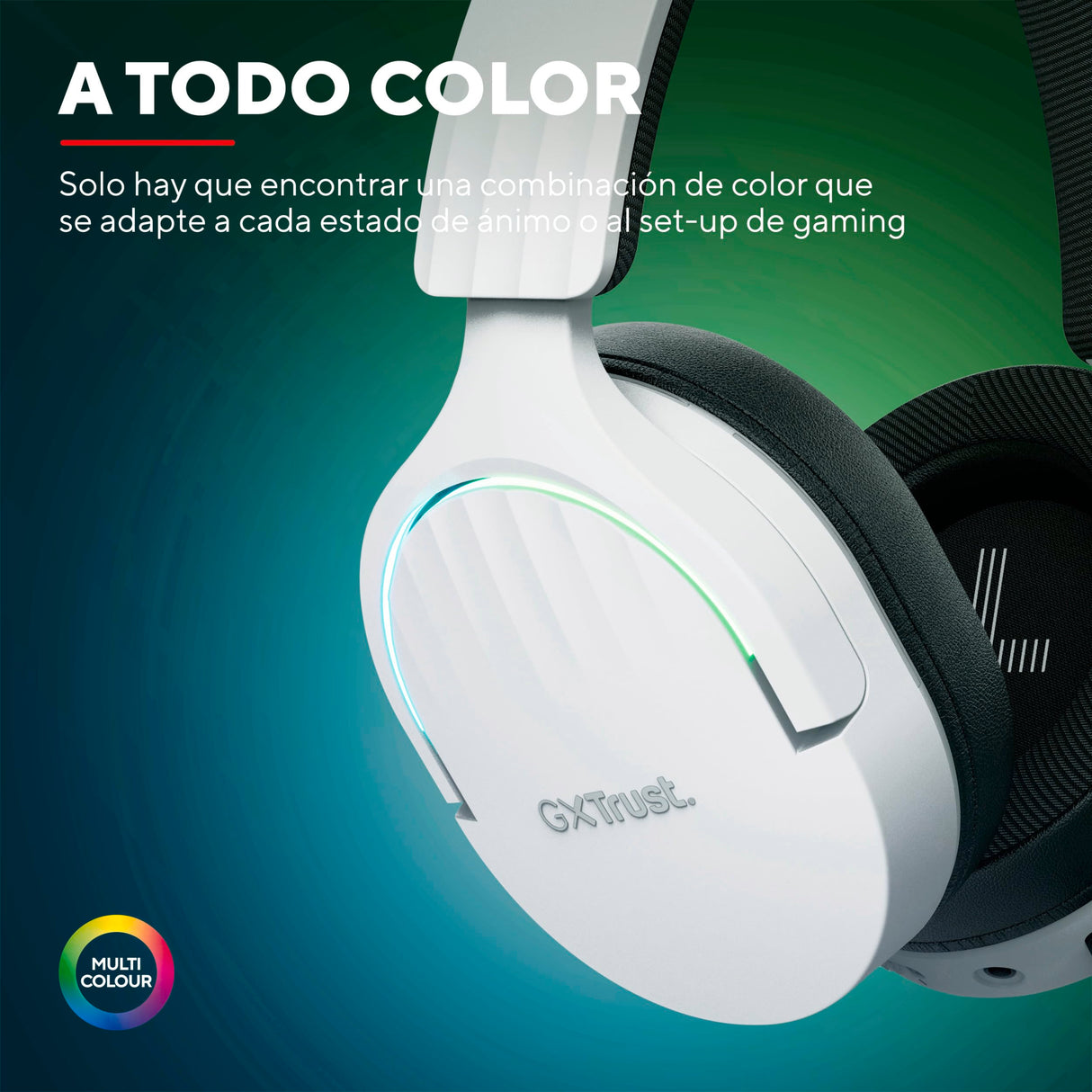 Trust Gaming GXT 491W Fayzo Cascos Gaming Inalámbricos Bluetooth + 2.4 GHz, 7.1 Sonido Envolvente, Batería de 22 Horas, Auriculares Inalámbricos RGB Over-Ear PC PS5 PS4 Switch - Blanco