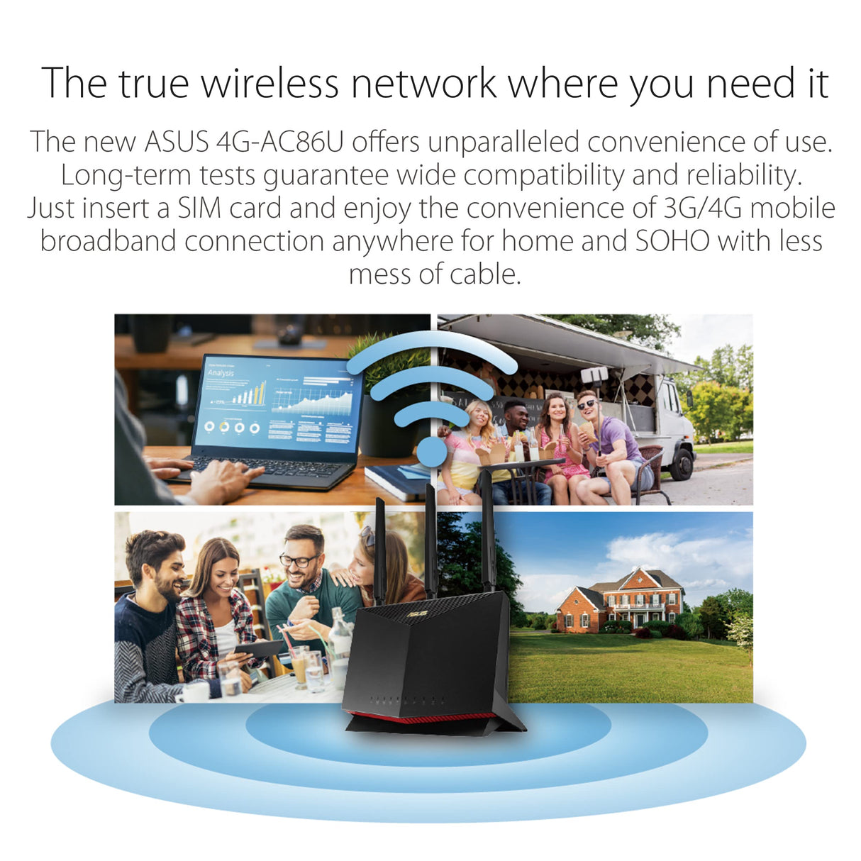 ASUS 4G-AC86U - Router AC2600 de dos bandas con módem 4G LTE de Cat. 12 600 Mbps, soporta Redes para Invitados con portal cautivo, Seguridad Aiprotection Pro y tecnología MU-MIMO
