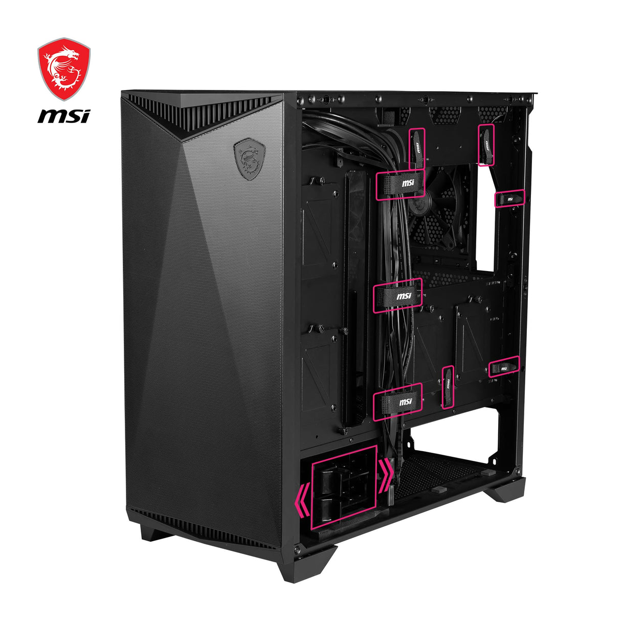 Msi MPG Gungnir 300P Airflow Caja PC Mid-Tower Capacidad E-ATX, 4 x 120 mm Fans, 3 Auxiliares Fans, PCIe 4.0 Cable Riser, Soporte Vertical GPU y Stand, Filtros Antipolvo, Guía de Cables, USB Tipo-C