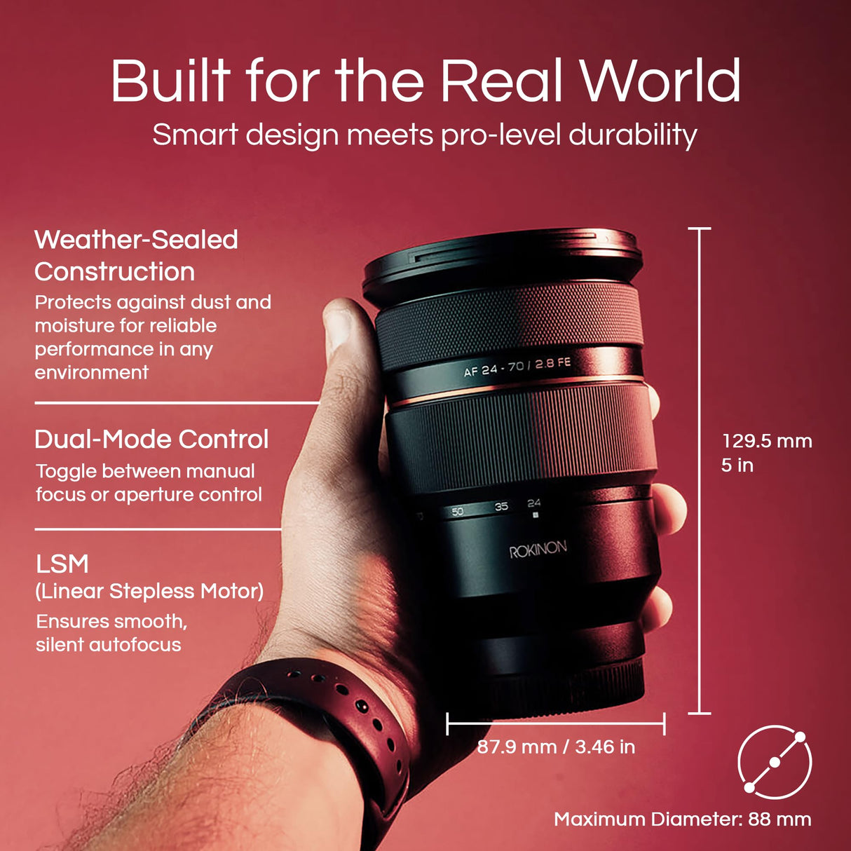 Rokinon AF 24-70mm f/2.8 Lente de Zoom de Marco Completo con Enfoque automático para Sony E (IO2470AFZ-E)