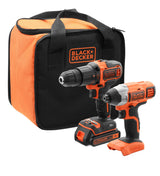 BLACK+DECKER BCK21S1S, Kit de Taladro Atornillador de Impacto Inalámbrico, 1 Batería, Incluye Bolsa de Almacenamiento 18 V