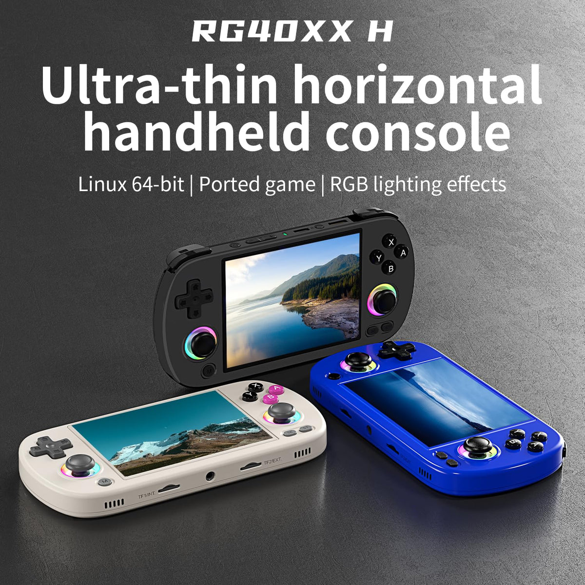 RG40XX H Consola de Juegos portátil, Consola de Juegos Retro con iluminación Joystick RGB, Pantalla IPS de 4 Pulgadas, Tarjeta TF 64G incorporada y Juegos 5571, Compatible con WiFi Blueto (Azul, 64G)