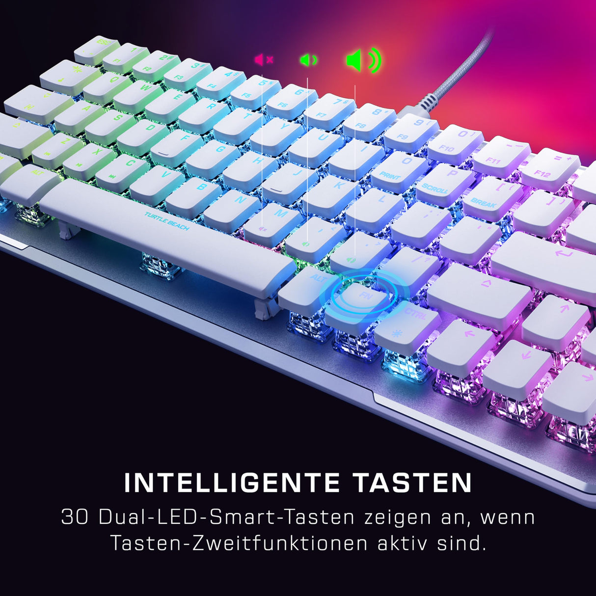 Turtle Beach Vulcan II Mini - 65% Teclado óptico mecánico para Juegos con iluminación RGB Personalizable, tecnología duplicadora de Teclas, Placa de Aluminio, Color Blanco
