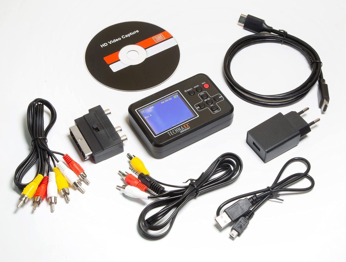 Technaxx Digitalizador de vídeo Retro TX-182 para Video8, Hi8, SVHS, VHS, VCD, DVD, VCR, DV - Guarde los vídeos Directamente en una Tarjeta de Memoria - Digitalice Sus Viejas películas de Forma fácil