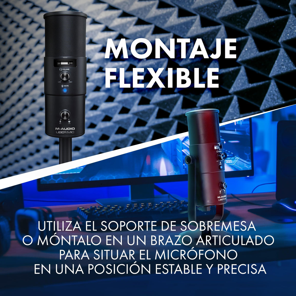 M-Audio Uber Mic - micrófono de condensador USB, para gaming y streaming en PC, podcast, grabaciones, con 4 patrones polares, mute y salida de auriculares