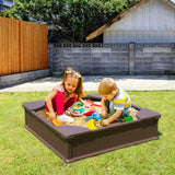 VEVOR Caja de Arena con Tapa Areno de HDPE Cuadrado de 1235 x 1235 x 315 mm con 4 Asientos en Las Esquinas y Revestimiento Inferior para Niños de 3 a 12 Años para Patio al Aire Libre, Parque, Marrón