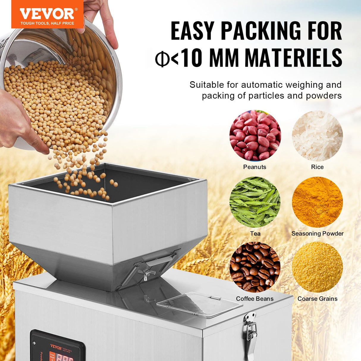 VEVOR Máquina llenadora de polvo, 1-100 g, Máquina llenadora automática inteligente de pesaje de partículas, Llenadora dispensadora para semillas de té, granos, polvo, harina, frijoles, copos