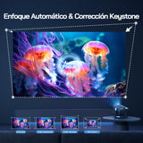 WOLFANG 28000 Lúmenes Proyector Portátil 【Netflix Oficial & Autofocus/Keystone】, Mini Proyector 4K con Bluetooth 5.2 y WiFi 6, Proyector Inteligente con Soporte de 180° para Pantalla de 300"