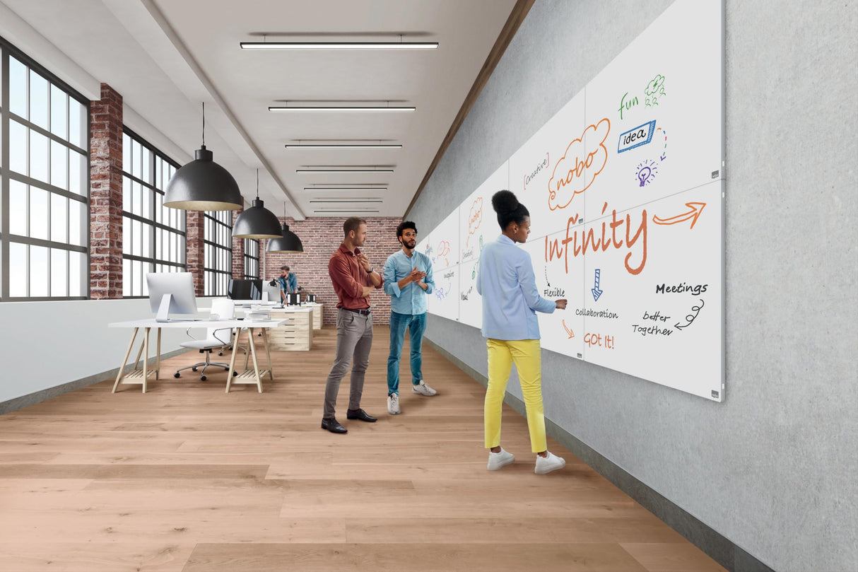 Nobo 1915714 - Pizarra Magnética Infinity Sin Marco, 900 x 600mm, Pizarra Blanca Magnética, 90 x 60cm, Acero con Revestimiento UV, Pizarra Fácil de Limpiar, Blanco
