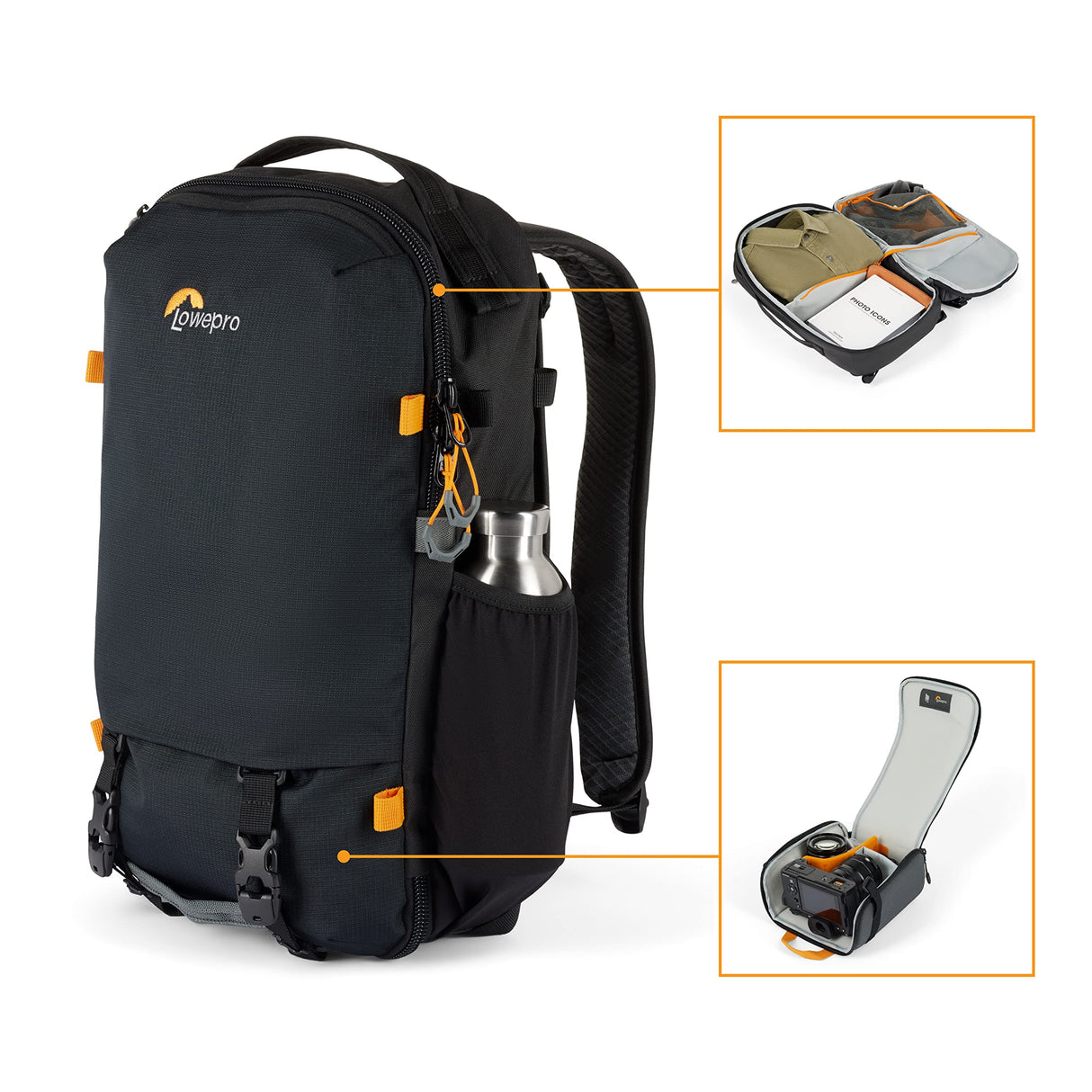 Lowepro Trekker Lite BP 150, Mochila para Cámara, con Inserto Extraíble, con Sistema de Correas para Accesorios, Negro, para Cámara Sin Espejo, Compatible con Sony Alpha 6000, Negro