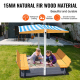 VEVOR Caja de Arena de Madera con Dosel, 145,5 x 120 x 120 cm, Arenero con Bancos Plegables y Revestimiento Inferior Caja de Arena para Niños de 3 a 12 Años para Exteriores, Patio, Playa, Parque