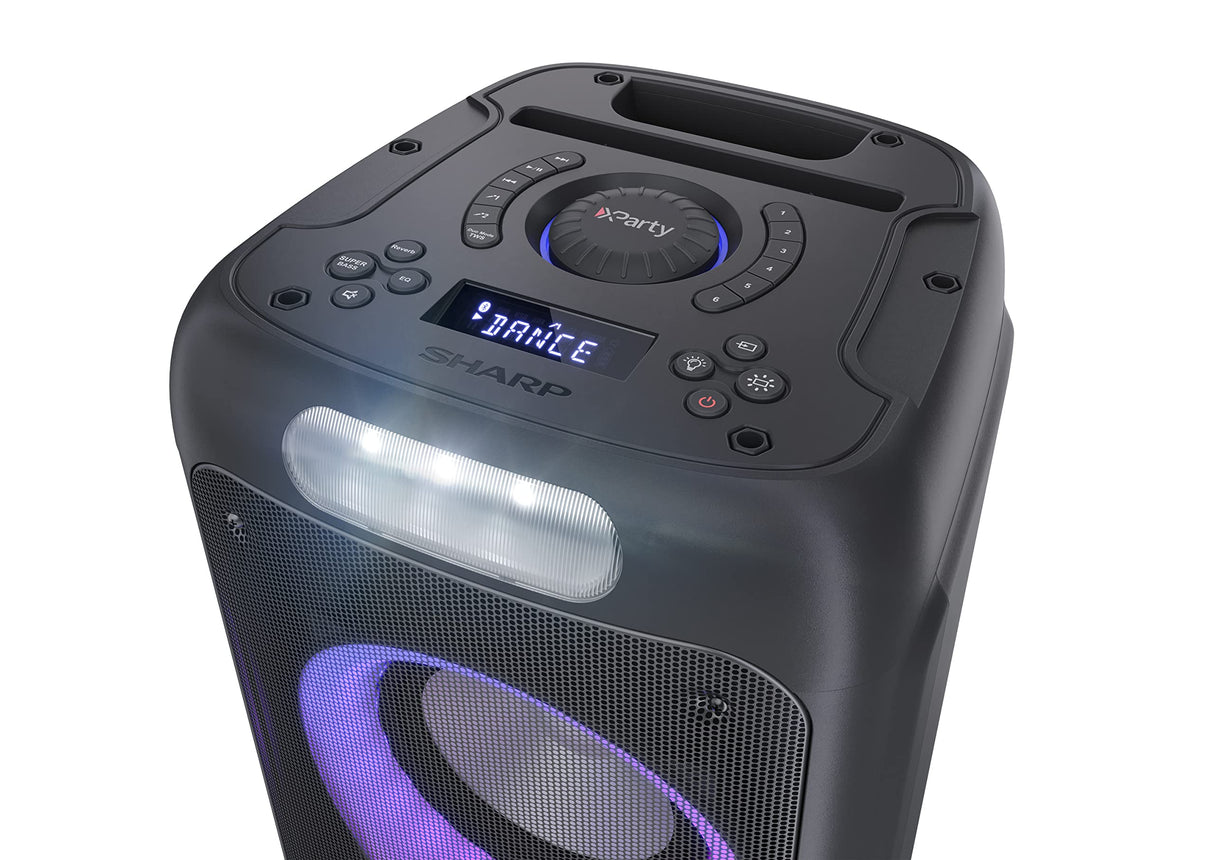 Sharp PS-949 Xparty Street Altavoz Portátil, Bluetooth, a Prueba de Salpicaduras, con Efectos de Luces, Efectos de DJ y Micrófono Incluido.