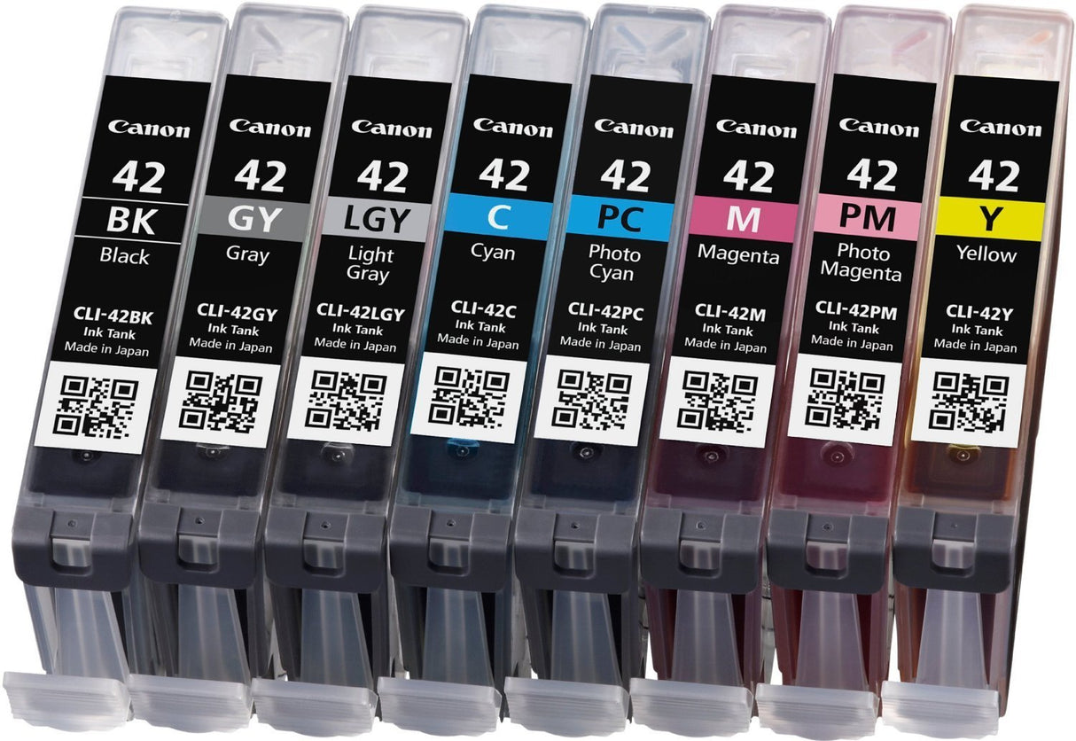 Canon CLI-42 Multipack de 8 Cartuchos de Tinta Original Negro/Gris/Gris Claro/Cian/Magenta/Amarillo/Foto Cian/Foto Magenta para Impresora de Inyeccion de Tinta Pixma PRO100-PRO100S