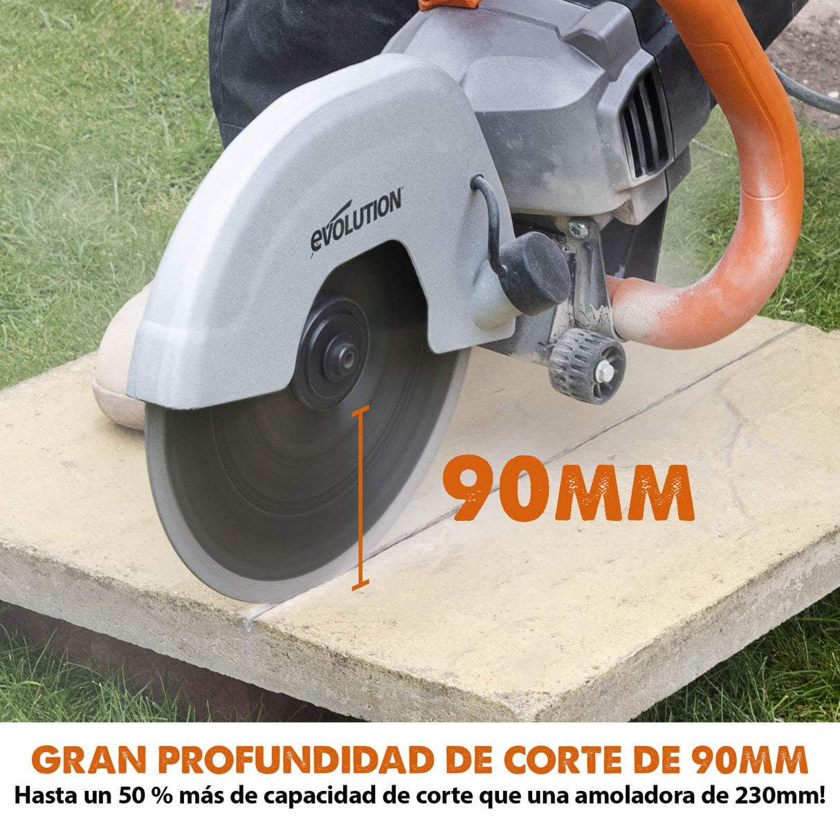 Evolution Sierra para hormigón de 230 mm R230DCT de Evolution: motor de 2000 W, sin gasolina, corte de 90 mm, incl. hoja de diamante para mampostería