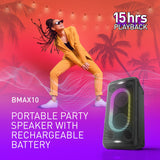 Panasonic SC-BMAX10E-K Altavoz Portátil para Fiestas con Bluetooth, Luces Integradas, 150 W, USB, Entrada Óptica para TV, Entradas de Guitarra y Micrófono para Karaoke, Negro