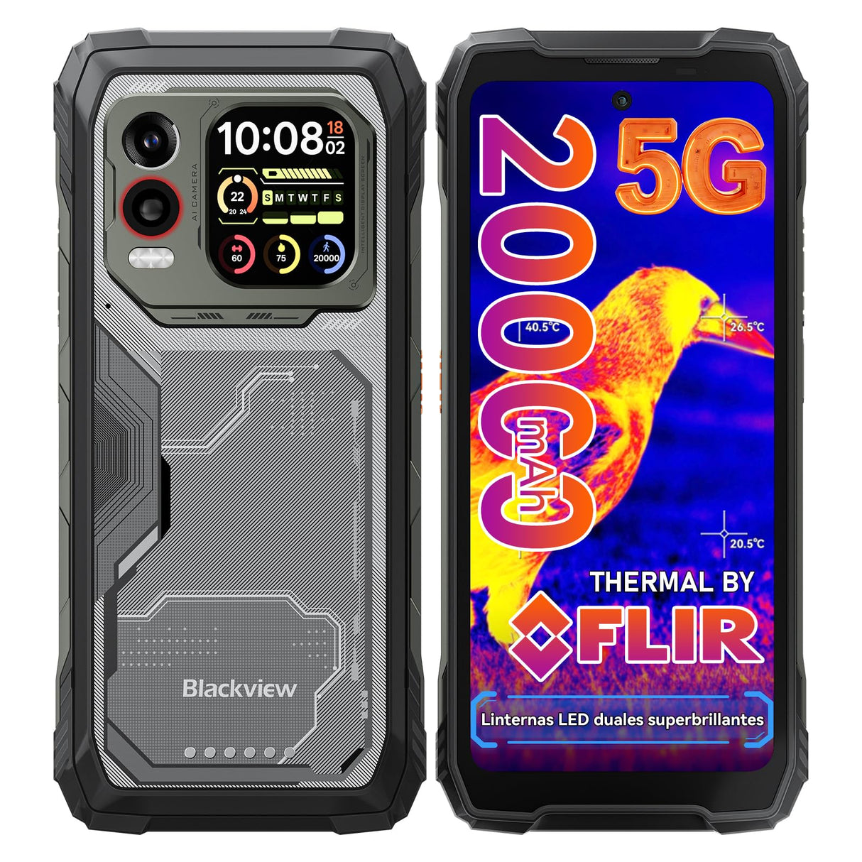 Blackview Xplore 1 Pro 5G Imágenes Térmicas Movil Resistente, Batería 20000mAh, 36GB+256GB/2TB TF, Dimensity 7050, Android 15 Movil Irrompible, 6.78" 120Hz 2.4K, 64MP+50MP, IP68/IP69K/OTG/NFC/GPS