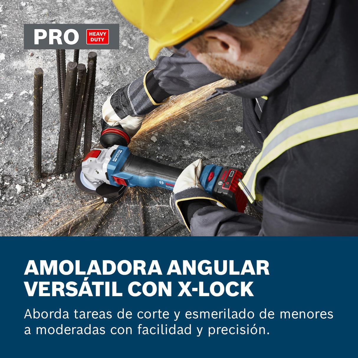 Amoladora angular a batería GWX 18V-11 con Bosch Professional 18V System y X-LOCK (incl. empuñadura auxiliar con control de vibración, cubierta de protección, L-BOXX 136)