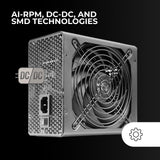 Mars Gaming MPB1000P, Fuente Alimentación Modular ATX 3.0 1000W, 10 Años Seguridad, 80Plus Gold, Ventilador 14cm AI-RPM, Condensadores Japoneses, Soporte PCIe 5.0 y APFC, Tecnología DC-DC y SMD, Negro