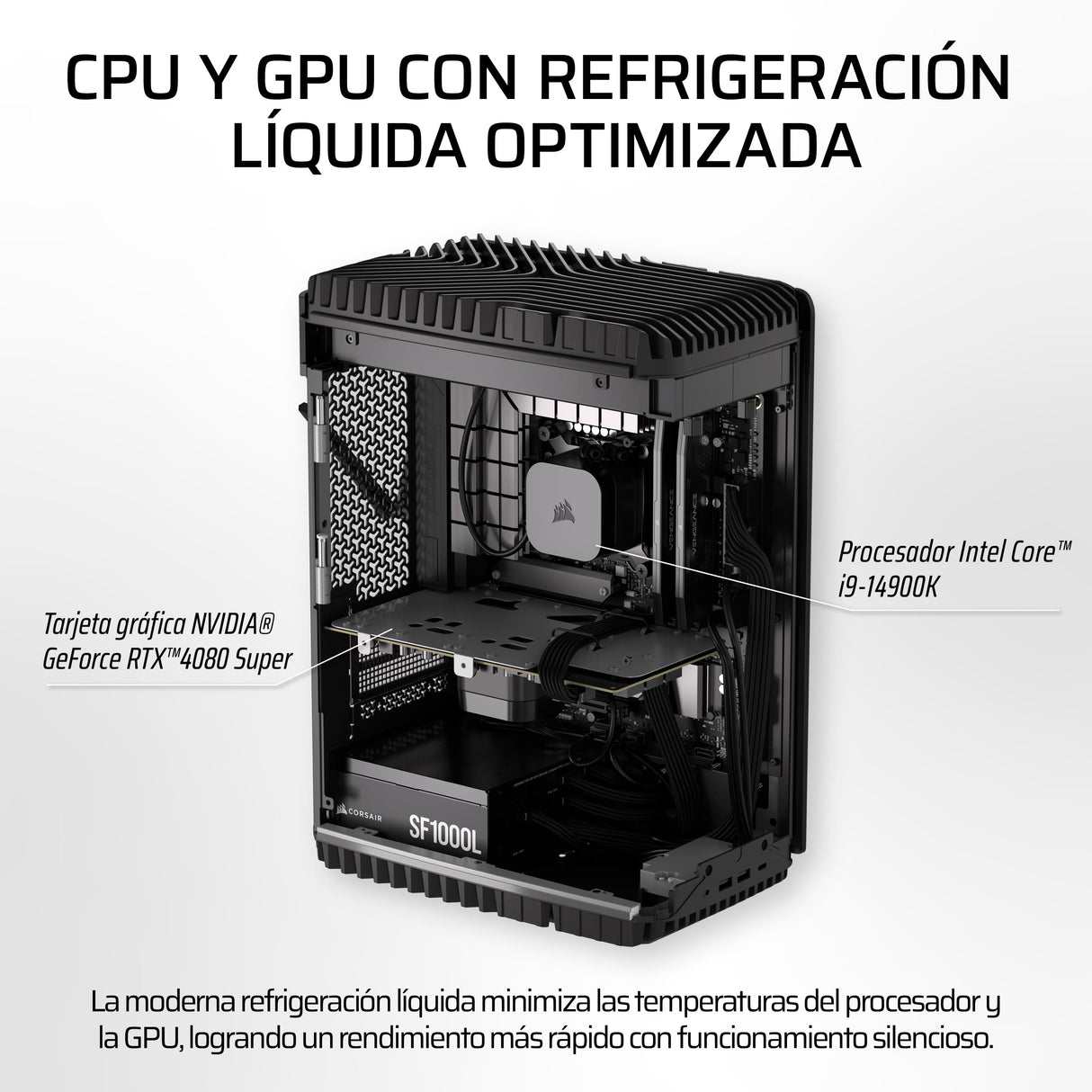 Corsair One i500 PC para Juegos – CPU Intel® Core™ i9 14900K con Refrigeración Líquida – GPU NVIDIA® RTX™ 4080 Super con Refrigeración Líquida – 32GB Memoria DDR5 – 2TB SSD M.2 – Madera Oscura