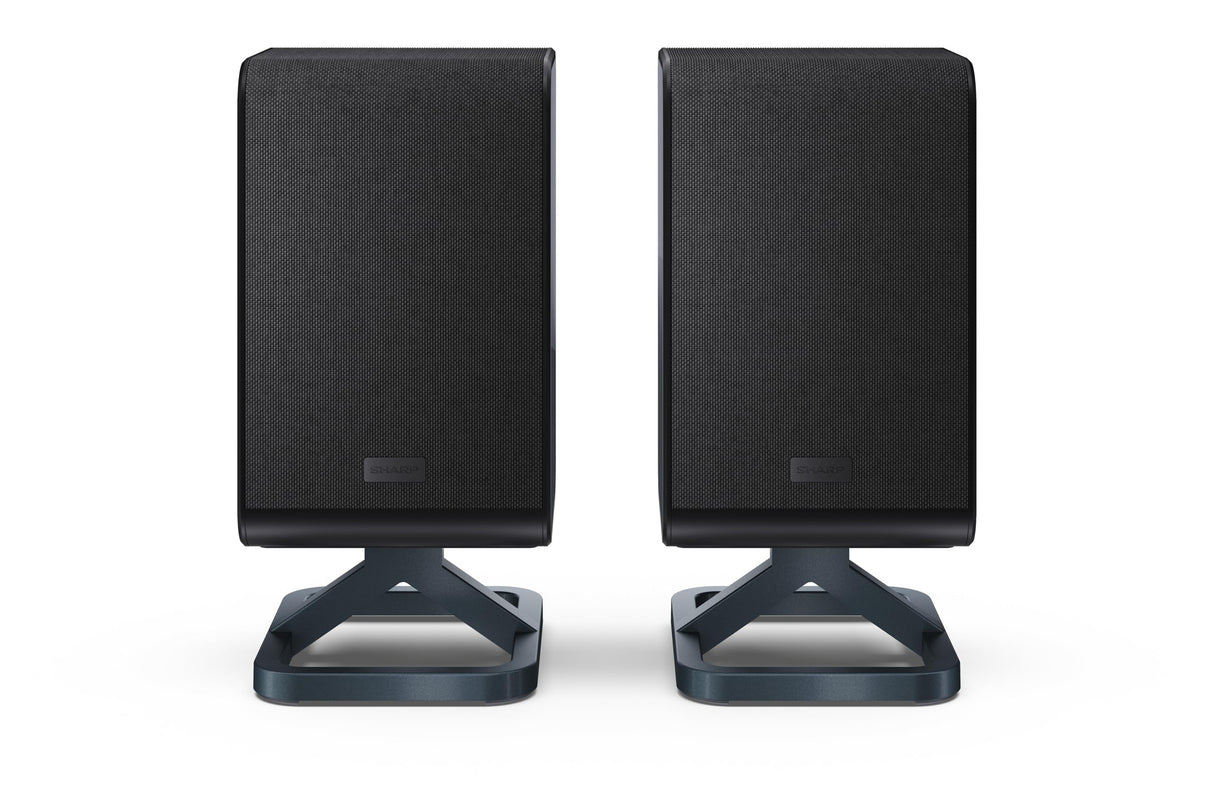 Sharp HT-SPR52021(BK) Pareja de Altavoces Traseros inalámbricos 1.0.1 para conectar a tu Barra de Sonido Q para Experiencia Mejorada, Sonido Envolvente, Dolby Atmos y DTS:X, P. MAX 200W, Negro