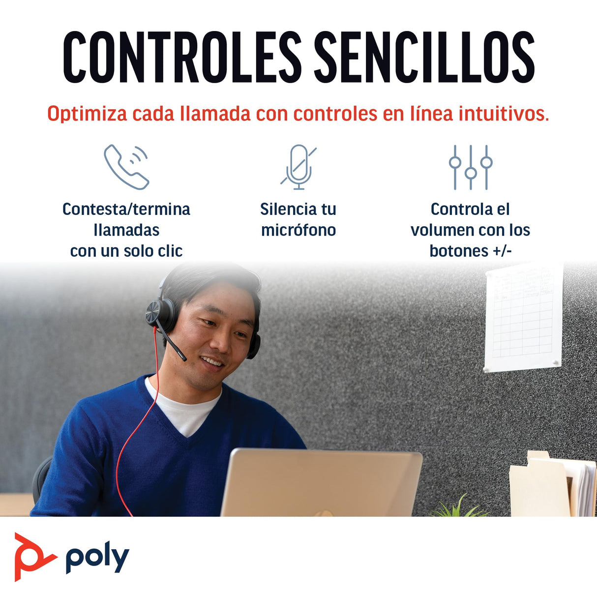 Auricular Poly Blackwire 8225 de primer nivel con cable - Cancelación activa de ruido - Estéreo de alta fidelidad - Se conecta a PC/Mac - Funciona con Teams y Zoom