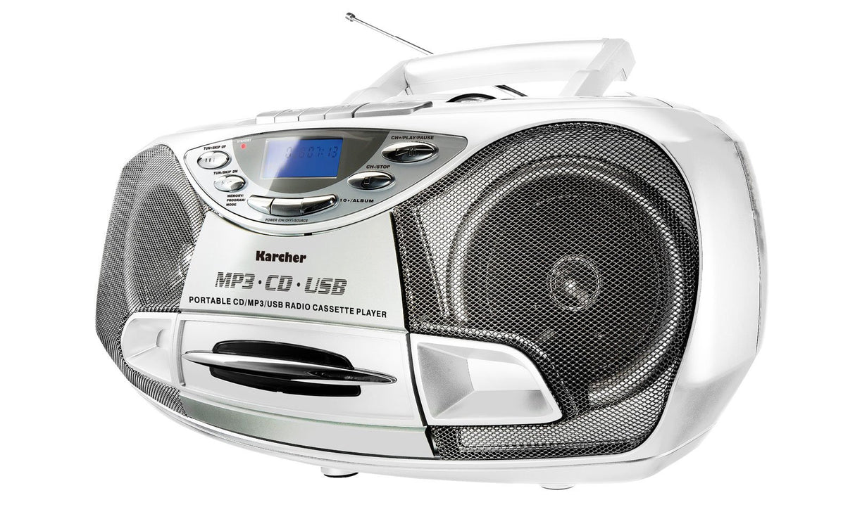 Kärcher RR 510(N) - W Reproductor CD Portátil Blanco - Unidad (FM, PLL, Audio, LCD, Azul, 3,5 mm, 215 mm)