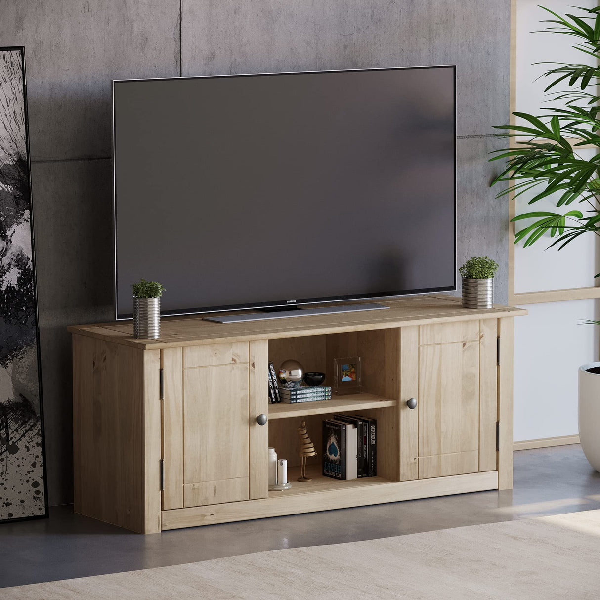 Panama Mueble para televisor con 2 Puertas y 1 Estante, Madera, Beige, Dimensions (L*W*H): 120 x 40.0 x 50 cm