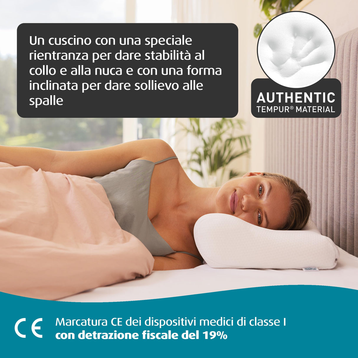 TEMPUR Almohada viscoelástica Millennium, almohada ergonómica de soporte para el cuello para personas que duermen boca arriba y de lado, reclinable firmemente, M (54 x 32 x 11 cm)