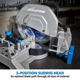 Evolution Power Tools S355MCS Sierra Tronzadora/Ingletadora | Sierra de Corte| Rango de inglete +/- 46˚ | 355 mm Sierra Ingletadora para corte de metal de 230 V en tareas pesadas