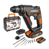 WORX H3 Martillo perforador sds plus 20V Máx. | WX390.1 | PowerShare | Incluye 2 baterías 2Ah, cargador y maletín | 1,2J | Velocidad variable | Ligero y compacto | Válido para mampostería y hormigón