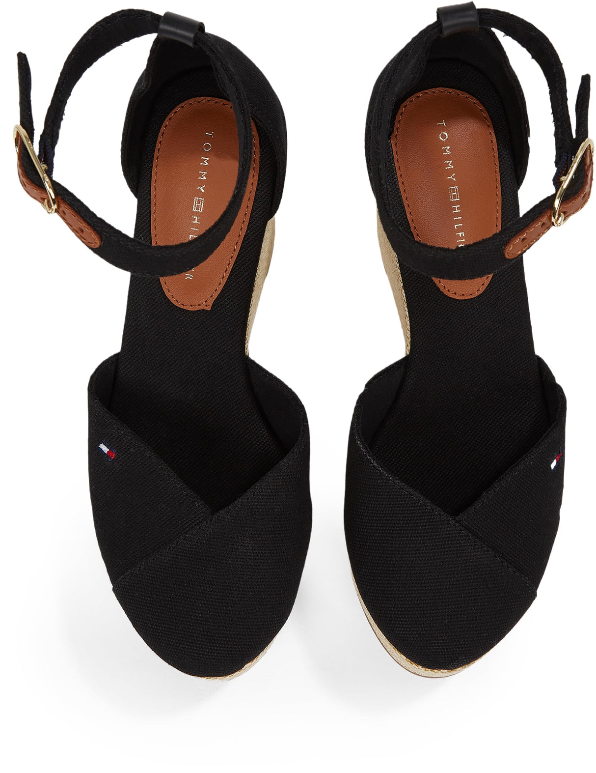 Tommy Hilfiger Alpargatas de cuña Mujer Flag Closed Toe con Correa de Tobillo, Negro (Black), 39