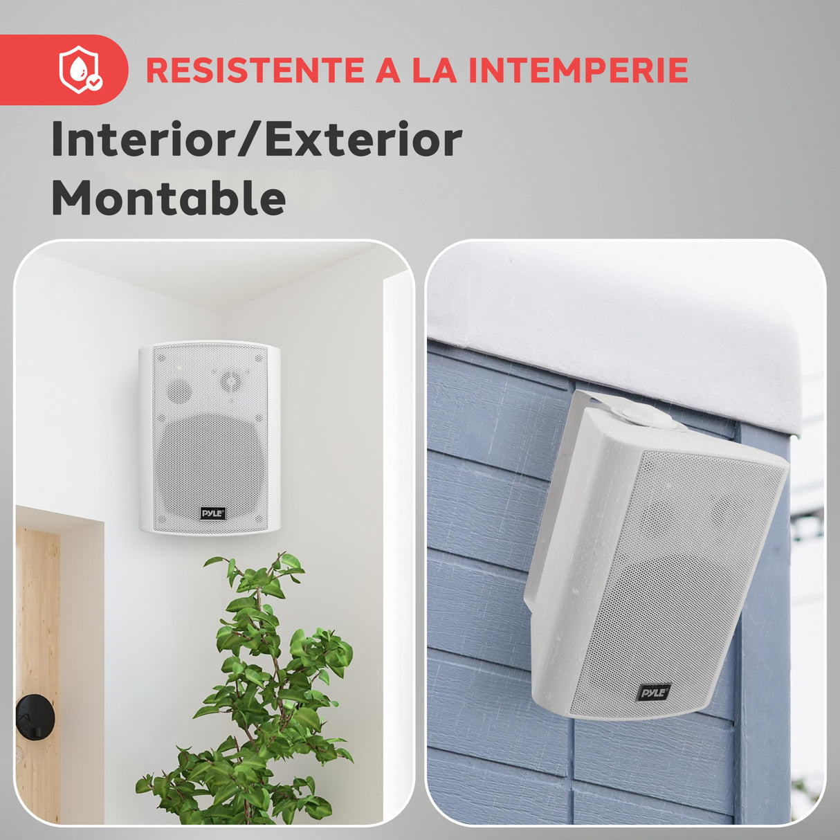 Pyle Sistema de Altavoces Estereo, Portatiles, Resistentes a la Intemperie, Inalambricos, Montaje de Pared, Interiores, Exteriores. Blanco