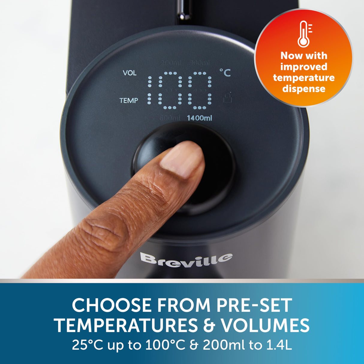 Breville Instant HotCup - Dispensador de agua caliente | 3 kW de ebullición rápida | 1,4 l de gran capacidad, eficiencia energética, filtro Brita incluido | negro metálico [VKT241]