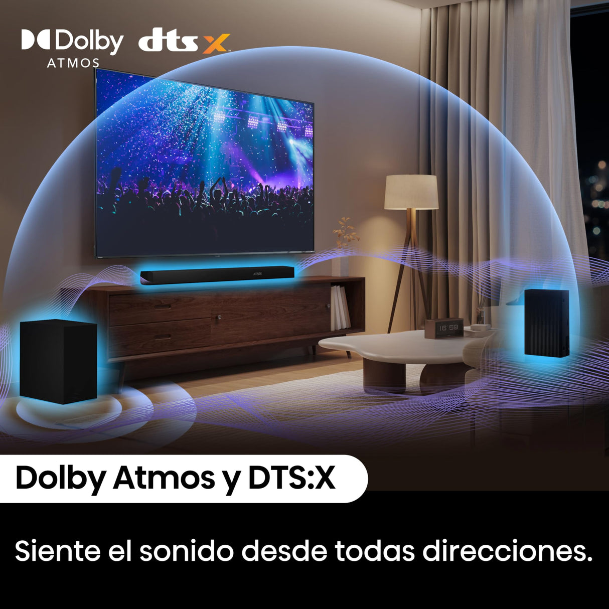 Hisense AX5100Q - Barra de Sonido 5.1, 580W, 8 Altavoces, Subwoofer y Altavoces Traseros Semi-Inalámbricos, Dolby Atmos, Hi-Concerto, HDMI eARC, Bluetooth 5.3, Ez Play