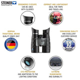 STEINER Prismáticos BluHorizons 10x42 - Óptica de Calidad Alemana, Gran Aumento, Reduce los Reflejos o el deslumbramiento del Agua, la Arena o la Nieve