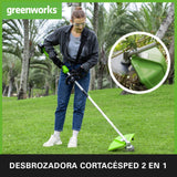 Greenworks Recortadora de hilo con batería GD24X2TX, Li-Ion 24V ancho de corte 40cm 5600 rpm diám. hilo 2mm empuñadura auxiliar ajustable varilla de 2 piezas con 2 baterías 4Ah y cargador doble