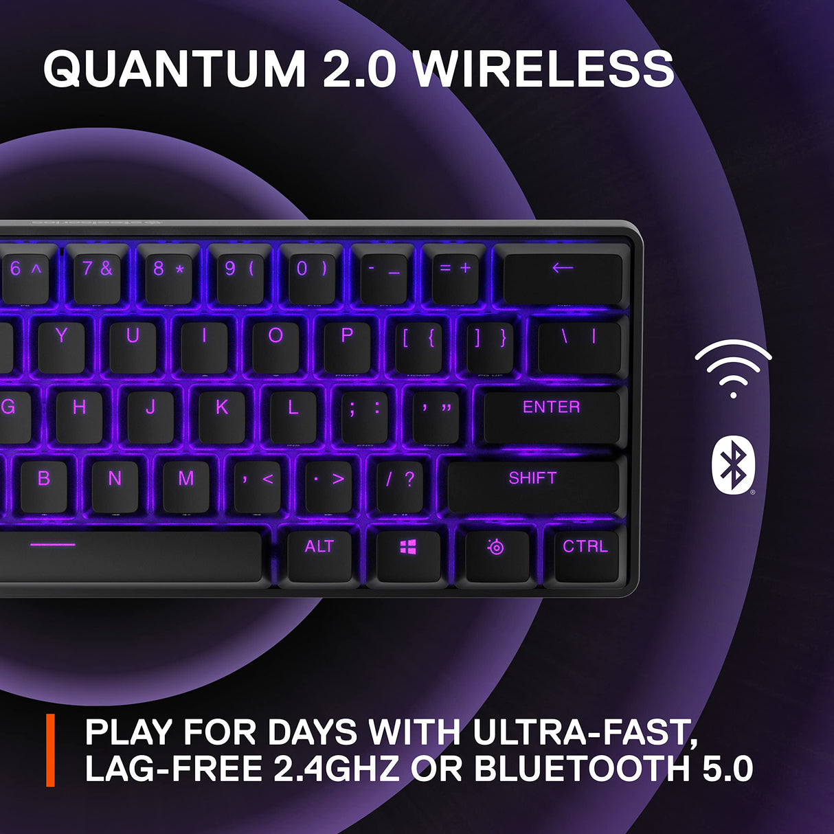 SteelSeries Apex Pro Mini Wireless-Teclado gaming mecánico –El teclado más rápido del mundo- Accionamiento ajustable - Factor forma compacto 60% – Bluetooth 5.0 – 2,4GHz – Teclado americano (QWERTY)