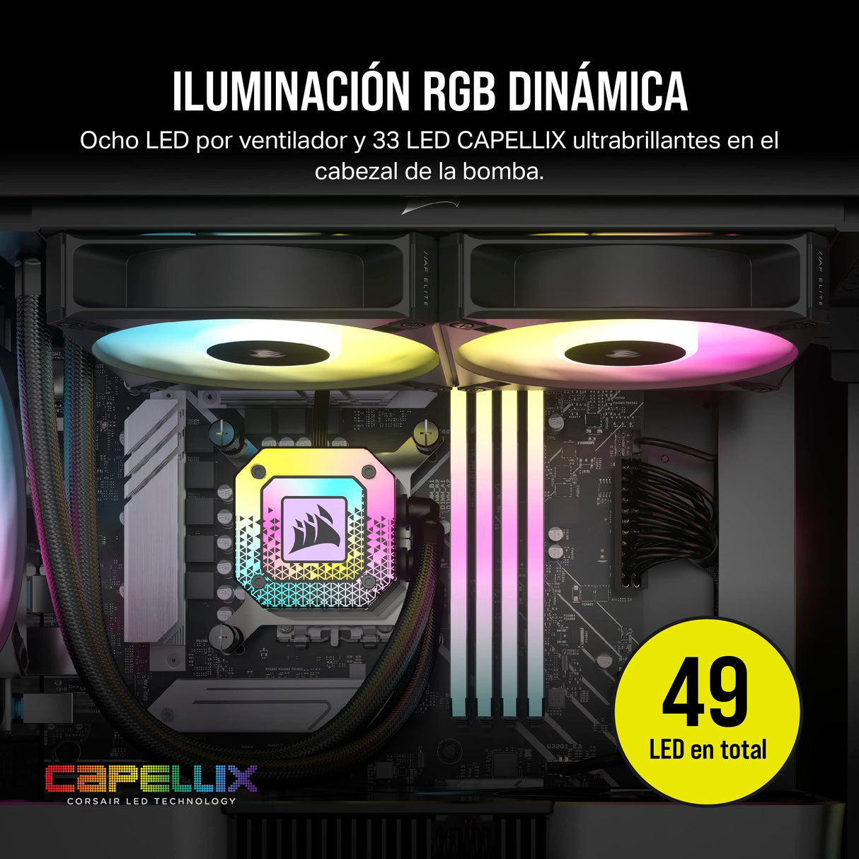 Corsair iCUE H100i RGB ELITE Refrigeración líquida de CPU (16 LED RGB dinámicos, Ventiladores AF ELITE Series FDB de 120 mm, Radiador de 240 mm, Zócalos LGA 1700, 1200, 115X, 2066 y AM4) Negro
