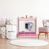 Relaxdays Perchero Infantil, 5 Compartimentos, Colgador de Ropa Niñas, con Gancho y Espejo, 107 x 97,5 x 61 cm, Rosa, Tablero de Fibras