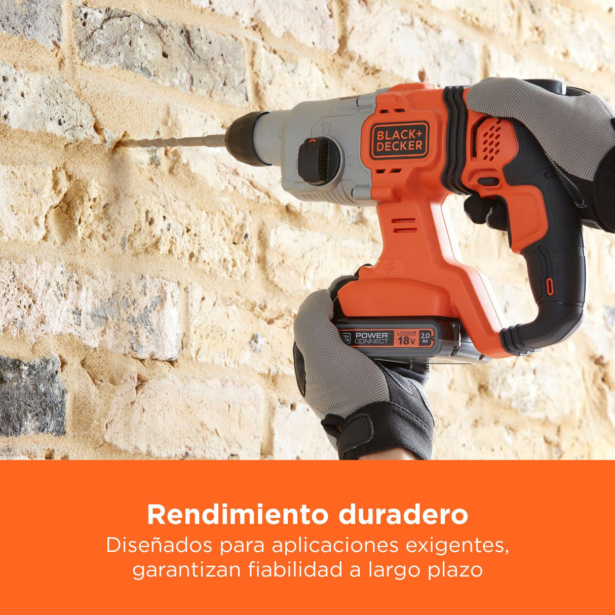 BLACK+DECKER Taladro percutor SDS-Plus a batería 18V, baterías de iones de litio 2,5Ah, potente energía de impacto 1,2J, caja del kit, BCD900E2K-QW
