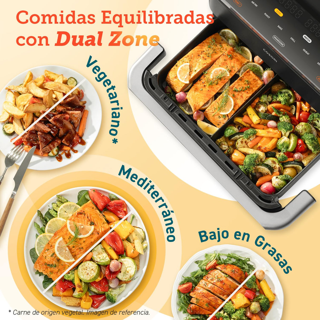 Cosori Freidora de Aire Grande-True Acero Inox-4 Resistencias Dual Blaze TwinFry 10 L-Flexible Doble Cesta Air Fryer 2800 W- Smart WIFI Control– 66 % Eficiencia Energética-6 en 1-Máx 10 Personas